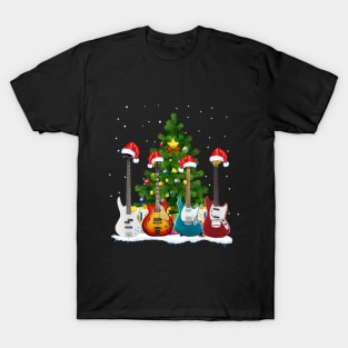 Santa Hat Electric Guitar Classical Guitar Christmas T-Shirt